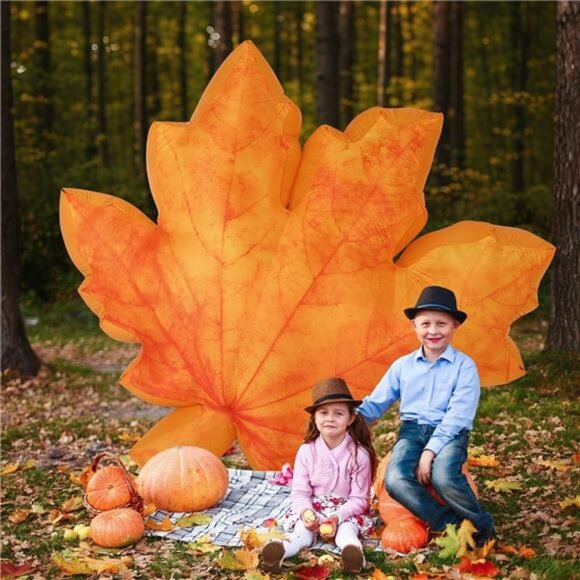 7ft Maple Leaf Inflatable with LED Light Thanksgiving Fall Blow up Yard - Picture 6 of 8